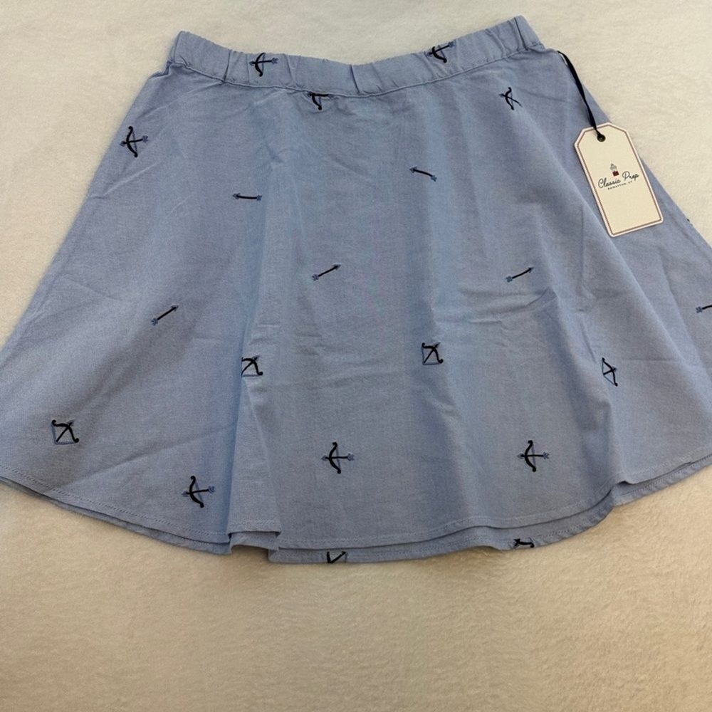NWT Classic Prep Sabrina Skirt Bow & Arrow Embroidery 12/14 Year Blue Summer